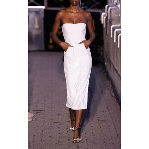 LaQuan Smith Luxury Strapless Midi Dress White